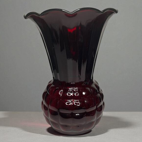 Vintage Anchor Hocking Ruby Red Pineapple Vase 9" Fluted Scalloped Art Glass - Picture 14 of 14